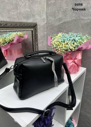 Чорна — два відділення на блискавці – стильна та елегантна м'яка сумочка з прикрасою (0498)4 фото