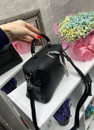 Чорна — два відділення на блискавці – стильна та елегантна м'яка сумочка з прикрасою (0498)5 фото