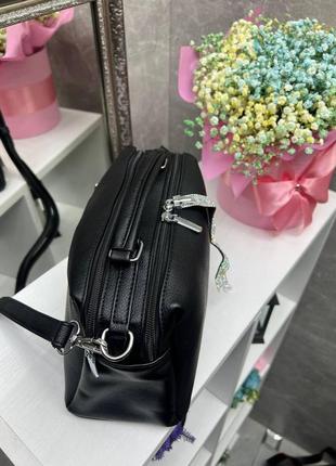 Чорна — два відділення на блискавці – стильна та елегантна м'яка сумочка з прикрасою (0498)6 фото