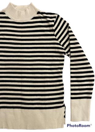 Свитер полосатый, бежево-черный, горловина стойка, свитер полоска, свитер в полоску3 фото