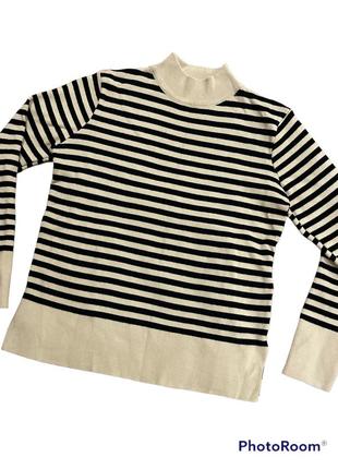 Свитер полосатый, бежево-черный, горловина стойка, свитер полоска, свитер в полоску2 фото