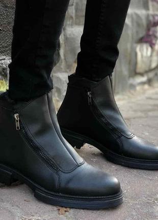 Мужские черные кожаные демисезонные ботинки на молнии, турция