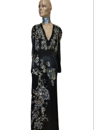 Атласное платье макси asos edition с цветочным декором, украшенным драгоценными камнями6 фото