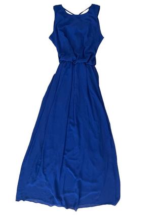 Плаття довге з красиво спинкою, плаття в підлогу, довге легке плаття, плаття синього кольору