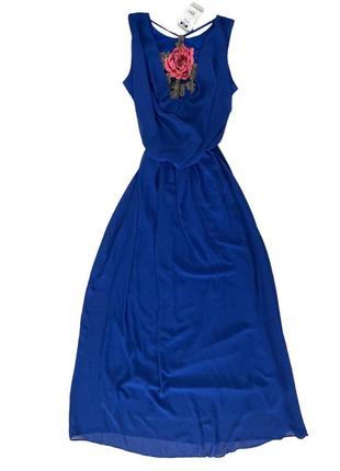 Плаття довге з красиво спинкою, плаття в підлогу, довге легке плаття, плаття синього кольору5 фото