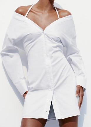 Біла габардинова сукня-сорочка zara new