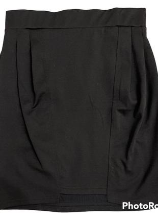 Юбка черная трикотажная со сборками спереди, черная юбка короткая