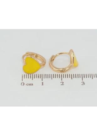 Серьги xuping позолота 18k колечки "сердца с желтой эмалью"2 фото