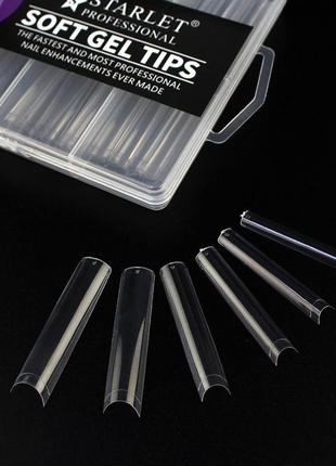Гелевые типсы starlet professional soft gel tips №4, 240 шт., экстра длинный арочный квадрат, прозра2 фото