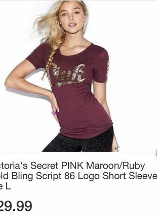 Pink victoria’s secret оригинал крутая футболка с логотипом из паеток 🔥1 фото