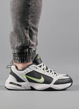 Чоловічі шкіряні кросівки nike air max monarch iv white grey green, чоловічі кеди найк сірі, чоловіче взуття