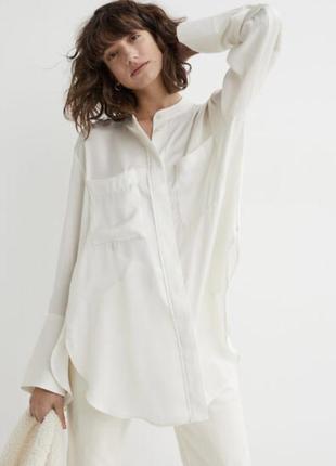 Сорочка блуза туніка рубашка атласна сатинова біла молочна h&m