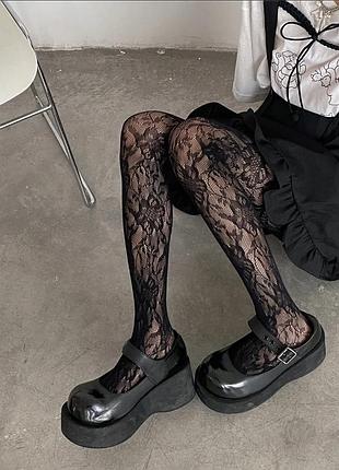 Колготки чёрные ажурные цветочки новые