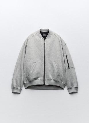 Меланжевая серая куртка бомбер на молнии zаrа, жилет утеплен синтепоном, рукава без утепления