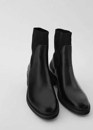 Ботинки ботильйони челсі черевики чоботи чорні шкіряні zara