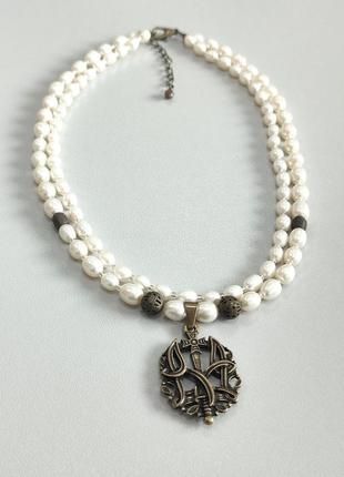 Женское ожерелье, натуральный жемчуг, элиткласса, вставка бронза.1 фото