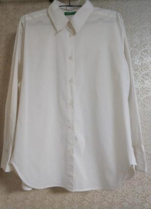 United colors of benetton стильная базовая повседневная casual белая рубашка оверсайз oversize оригинал, р.м2 фото