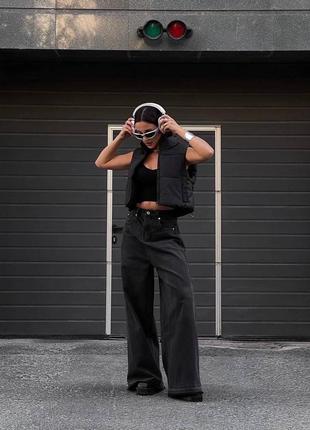 Жилетка жіноча однотонна оверсайз на блискавці з кишенями якісна стильна трендова чорна3 фото