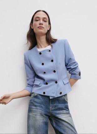 Вкорочений блакитний жакет,піджак zara з нових колекцій