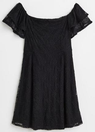 Нарядное кружевное мини платье размер xs-s h&m черное маленькое