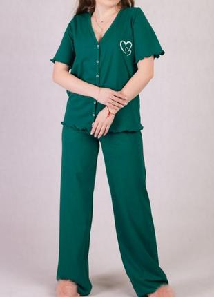 Жіноча літня піжама на кнопках футболка зі штанами2 фото