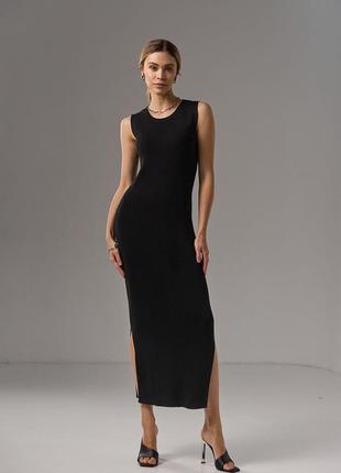 Облегающее длинное трикотажное платье черного цвета без рукава. модель 2751 trikobakh