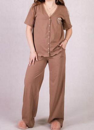 Жіноча літня піжама на кнопках футболка зі штанами2 фото
