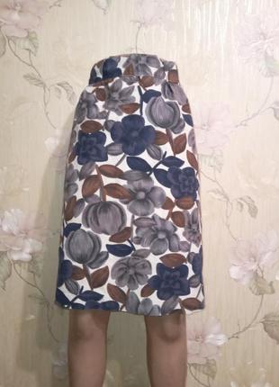 Спідниця юбка котон льон в квітах1 фото