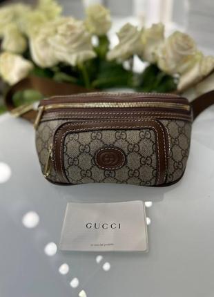 Женская сумка бананка gucci канва+кожа2 фото