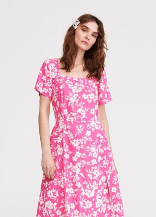 Сукня міді рожева у квіточку2 фото