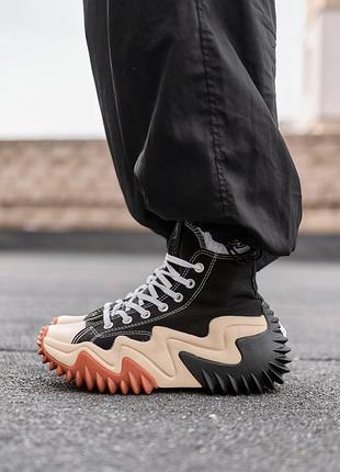 Круті жіночі масивні кеди converse run star motion hi black cream чорні