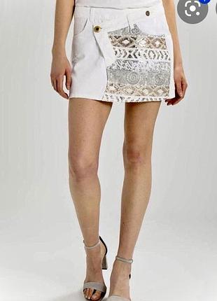 Фірмова сталева якісна статусна джинсова спідниця в паєтки