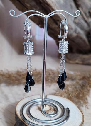 Женский комплект кулон с цепочкой, серьги, ювелирный сплав, натуральный агат, кристаллы фианит, длина сережек3 фото