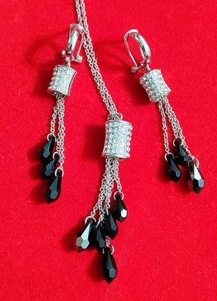 Женский комплект кулон с цепочкой, серьги, ювелирный сплав, натуральный агат, кристаллы фианит, длина сережек2 фото