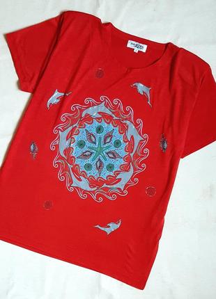 Футболка daniel красная принт дельфины и ракушки размер 2хl