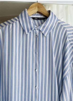 Сорочка блакитна в смужку сорочка біло-блакитна полоска сатинова zara6 фото