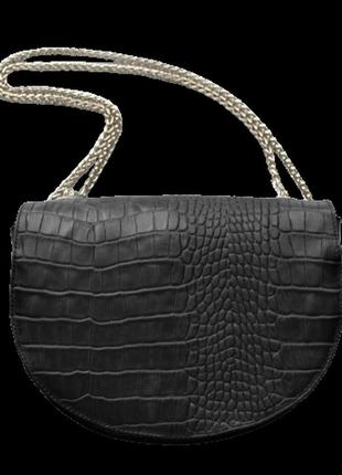 Женская кожаная сумка с тиснением под крокодила черная