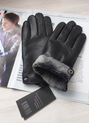 Мужские кожаные перчатки, подкладка махра, румыния1 фото