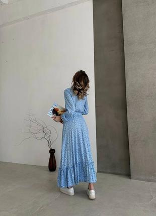 Жіноча довга сукня в квіточку в довжини міді4 фото