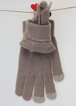 Перчатки женские с сенсорными пальцами шерстяные размер s-м осень-зима бежевый4 фото