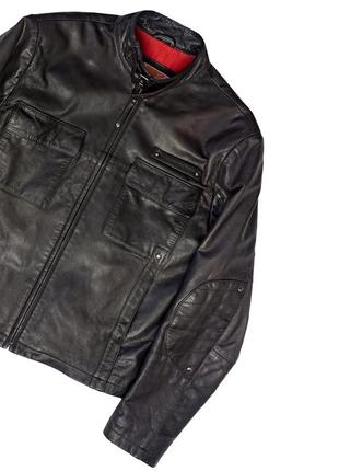 Вінтажна чоловіча шкіряна куртка 90-х, комір стійка, cafe racer jacket, vintage leather jacket