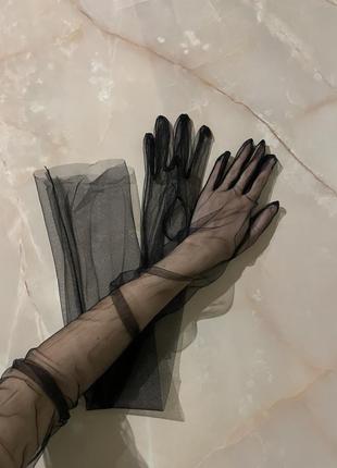 Фатиновые черные вечерние длинные/высокие перчатки из фатина/сетки/тюли для фотосессии/под платье/ образ сексуальные 📸🖤4 фото