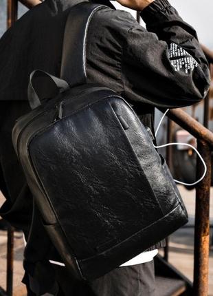 Класичний чоловічий рюкзак міський чорний екошкіра