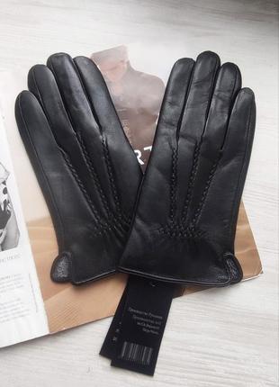 Мужские кожаные перчатки румыния, подкладка махра,2 фото