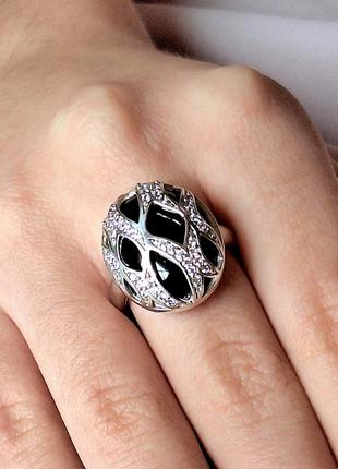 Серебряное кольцо кольцо с цирконом и искусственным ониксом1 фото