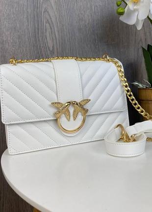 Модная женская мини сумочка на цепочке пинко белая золотистая pinko