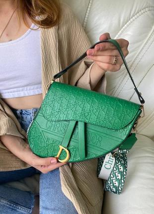 Жіноча сумка з двома ремінцями в яскравому кольорі,якісна сумочка з еко шкіри стильна dior mono green4 фото