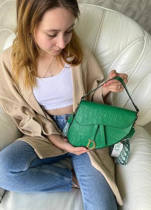 Жіноча сумка з двома ремінцями в яскравому кольорі,якісна сумочка з еко шкіри стильна dior mono green5 фото