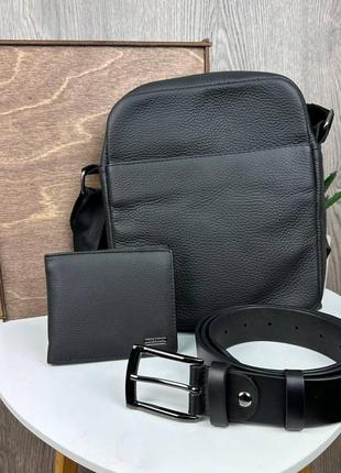 Подарочный набор мужская кожаная сумка планшетка + кожаный ремень + кошелек портмоне8 фото