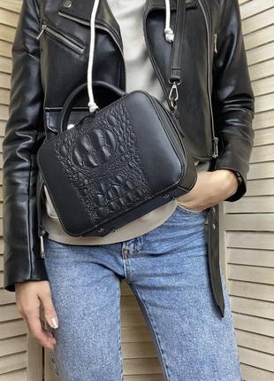 Женская мини сумочка клатч под рептилию черная, маленькая сумка через плечо эко кожа3 фото